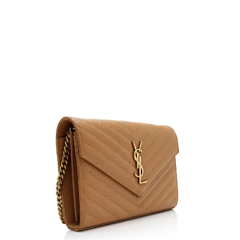 Designer bags with gold hardwareSaint Laurent Matelasse Grain de Poudre Monogram Chain Wallet QuiirS