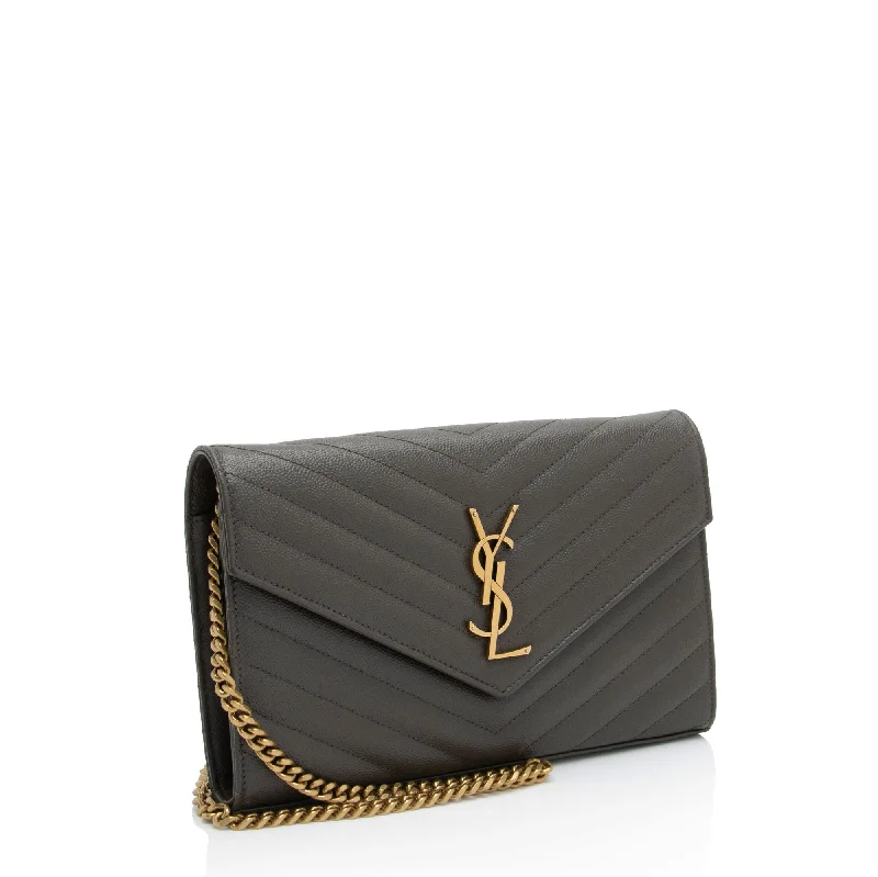 Vegan leather handbagsSaint Laurent Matelasse Grain de Poudre Monogram Chain Wallet zFHDtw