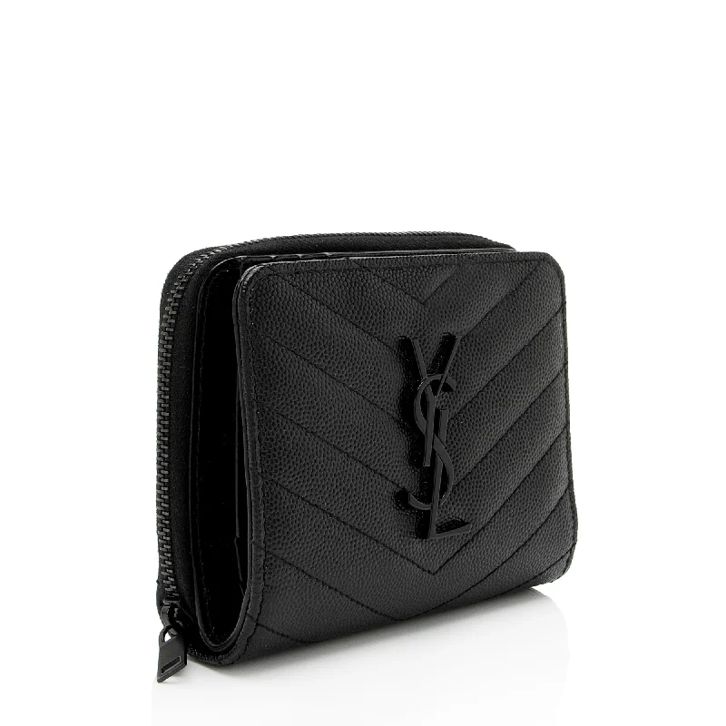 Minimalist leather handbagsSaint Laurent Matelasse Grain de Poudre Monogram Compact Zip Around Wallet C8Sta6