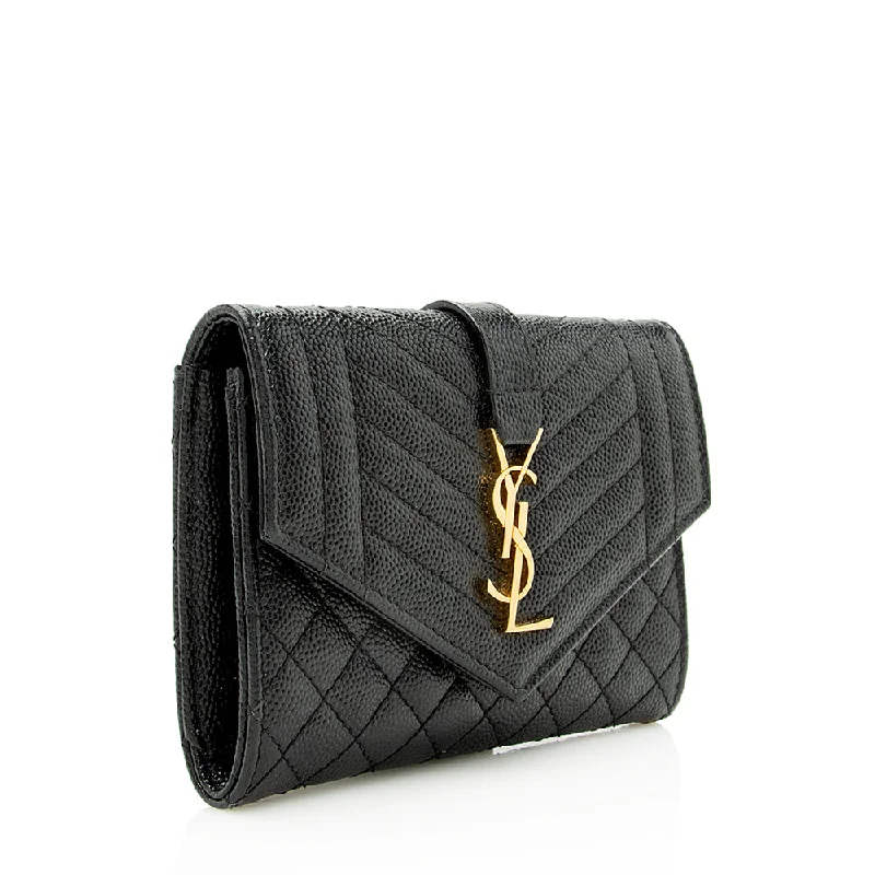 Vintage-inspired handbagsSaint Laurent Matelasse Grain de Poudre Monogram Compact Trifold Wallet 21741