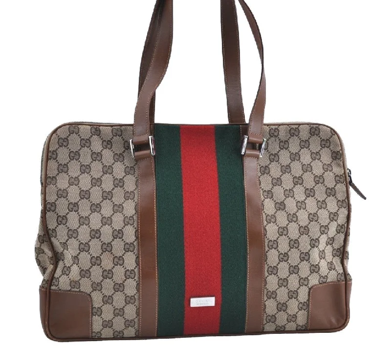 Stylish laptop bags for professionalsAuthentic GUCCI Web Sherry Line Shoulder Bag GG Canvas Leather Brown 6555H