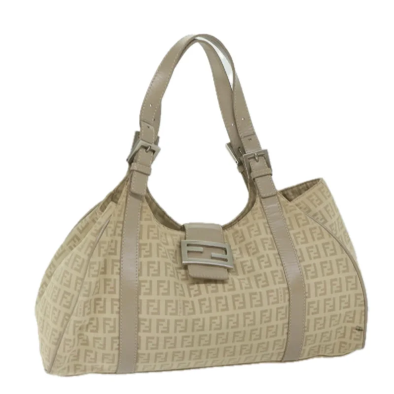 Designer bags with detachable strapsFENDI Zucchino Canvas Shoulder Bag Beige  yk9541