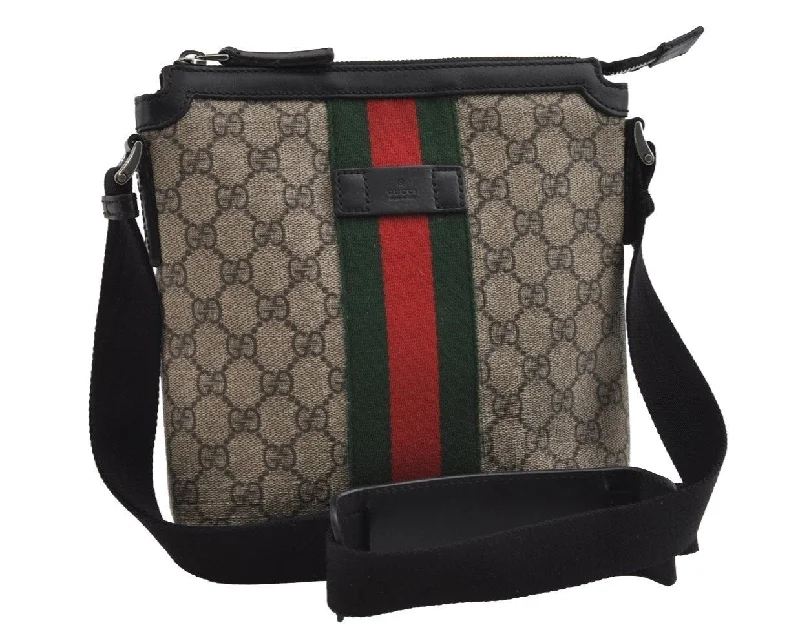 Affordable luxury bags Authentic GUCCI Web Sherry Line Shoulder Bag GG PVC Leather 471454 Brown 5780I