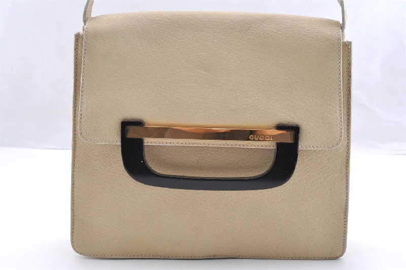 Minimalist leather handbagsAuthentic GUCCI Vintage Shoulder Bag Pursse Leather Beige Junk 6441I