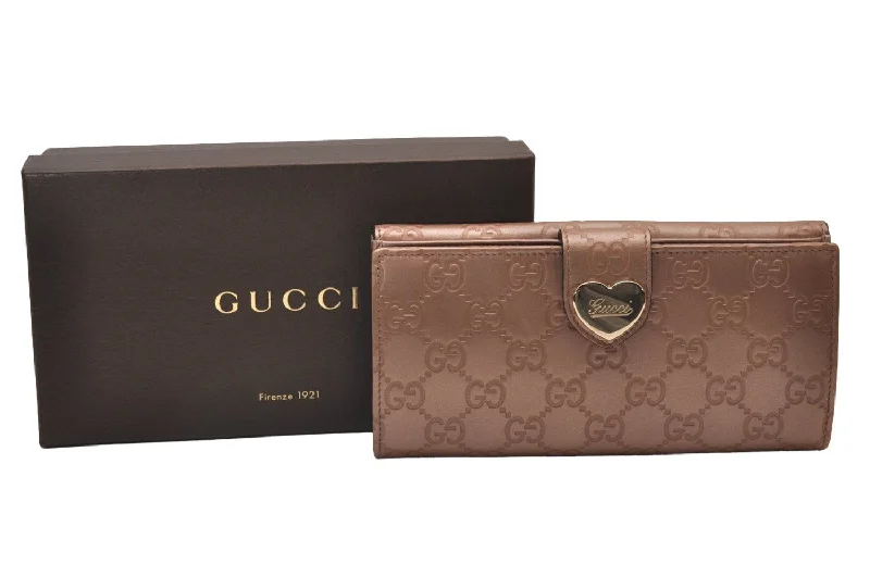 Affordable leather bagsAuthentic GUCCI Guccissima Heart GG Leather Long Wallet 203550 Pink Box 7152I