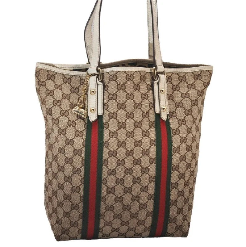 Large capacity travel bagsAuthentic GUCCI Web Sherry Line Shoulder Tote Bag GG Canvas 162899 Brown 7050I