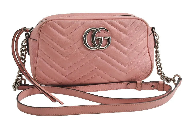 Luxury bags with chain strapsAuthentic GUCCI GG Marmont Chain Shoulder Cross Bag Leather 447632 Pink 6560I