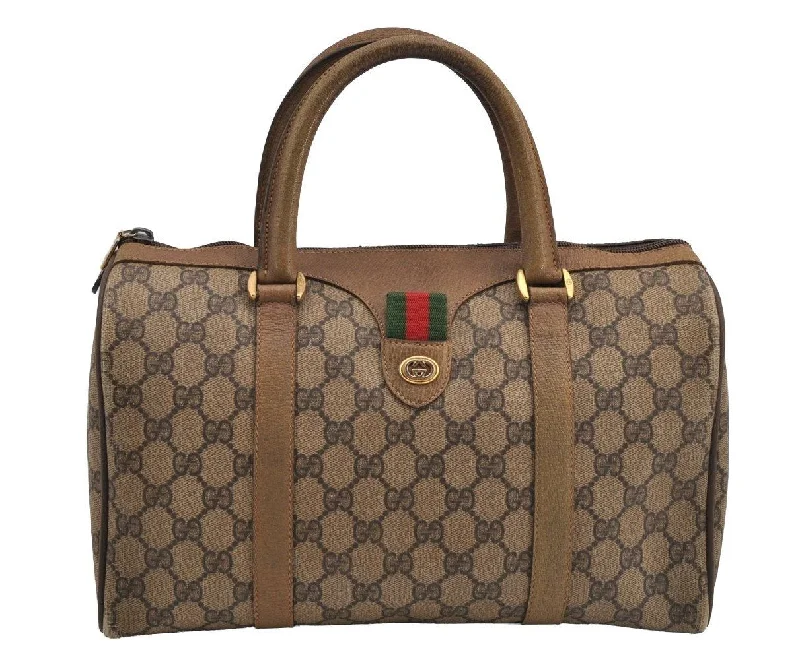 High-end designer bags for menAuthentic GUCCI Web Sherry Line Hand Boston Bag GG PVC Leather Brown Junk 6920I