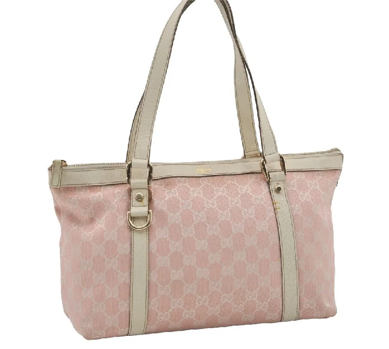 Affordable leather bagsAuthentic GUCCI Abbey Shoulder Tote Bag GG Canvas Leather 141470 Pink 7007I