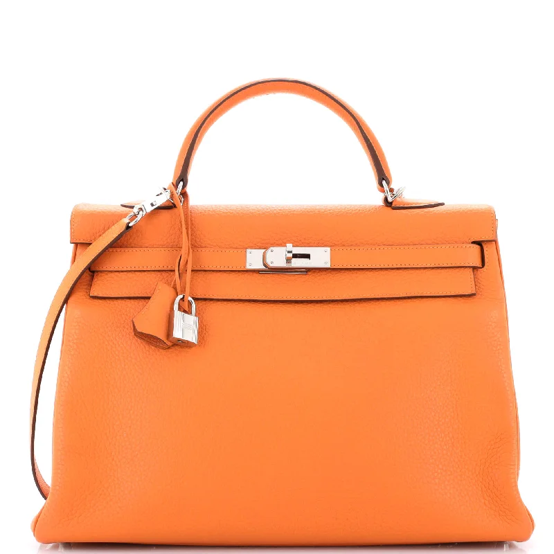 Designer bags with detachable strapsKelly Handbag Orange H Clemence with Palladium Hardware 35