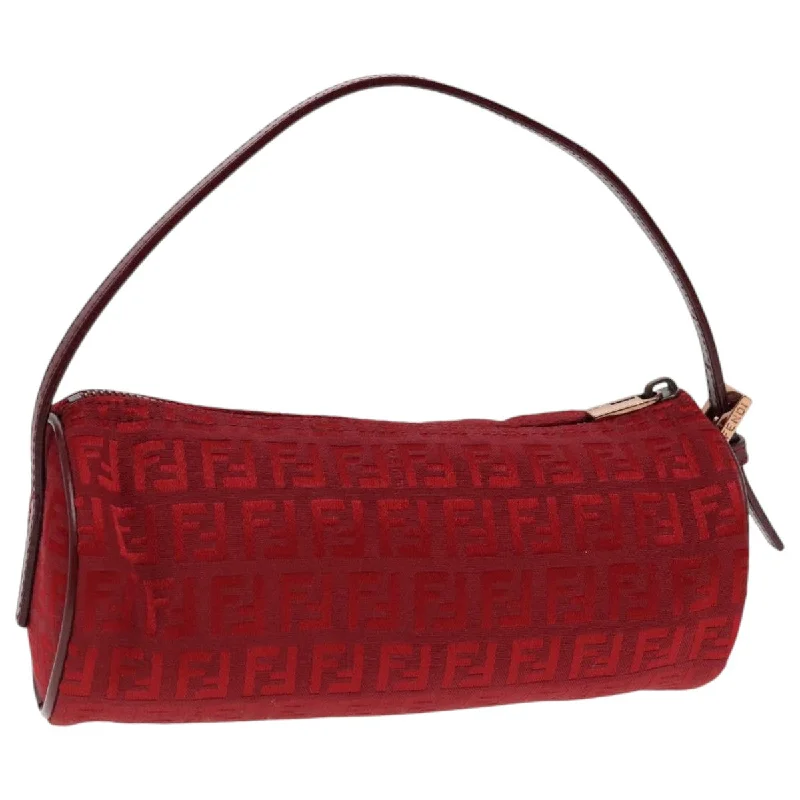 Luxury brand bags on saleFENDI Zucchino Canvas Pouch Red Silver  mr496