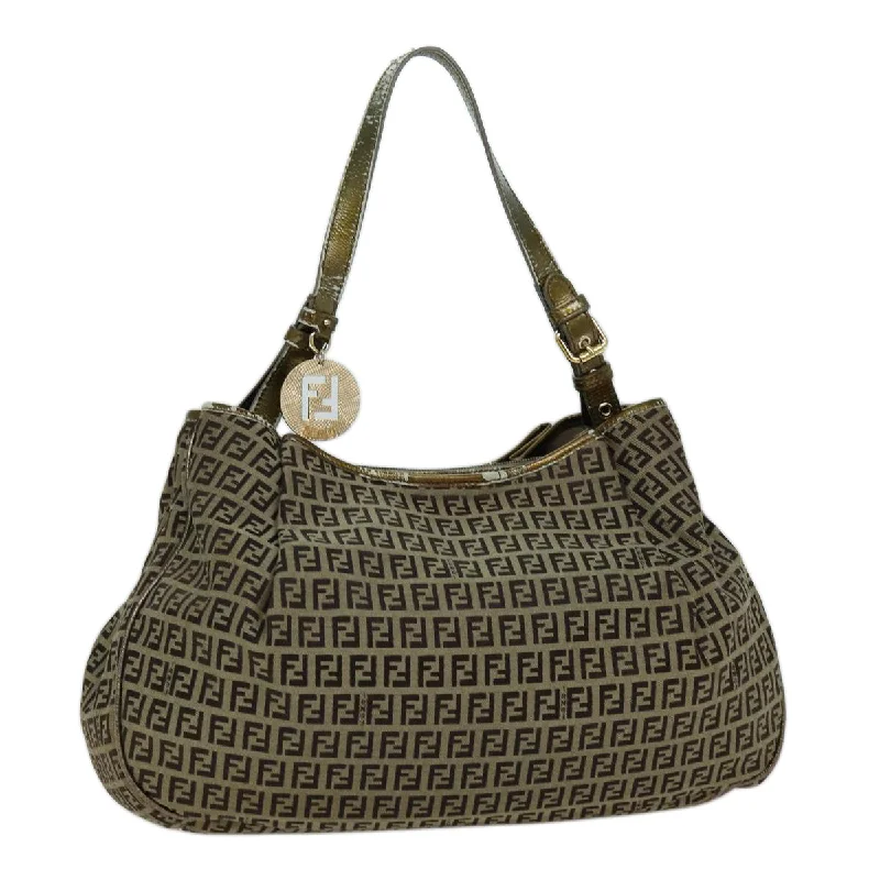 Best-selling designer bags 2025FENDI Zucchino Canvas Shoulder Bag Beige  75429