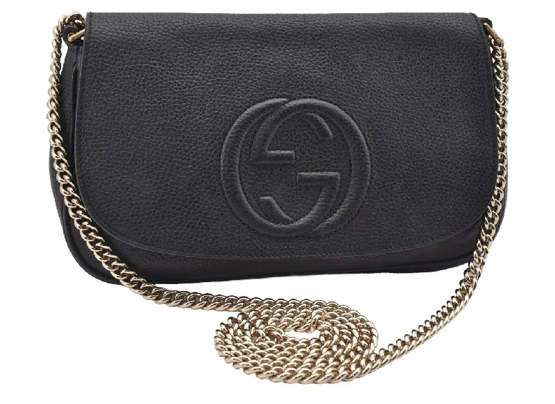 Customizable monogram bagsAuthentic GUCCI SOHO Chain Shoulder Cross Body Bag Leather 536224 Black 5561I