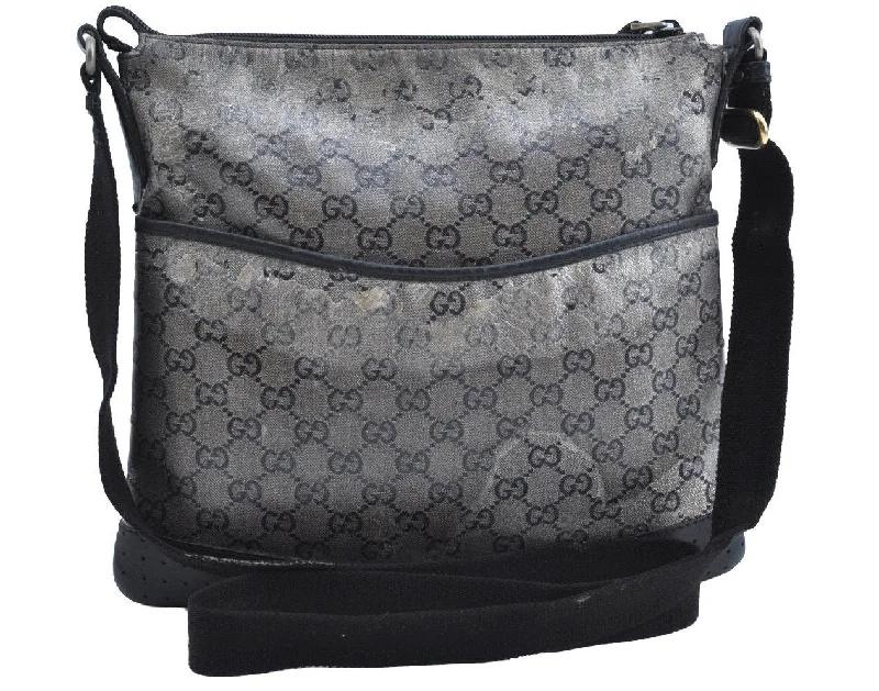 High-quality leather messenger bagsAuth GUCCI GG Crystal Shoulder Cross Body Bag PVC Leather 145857 Black K6100