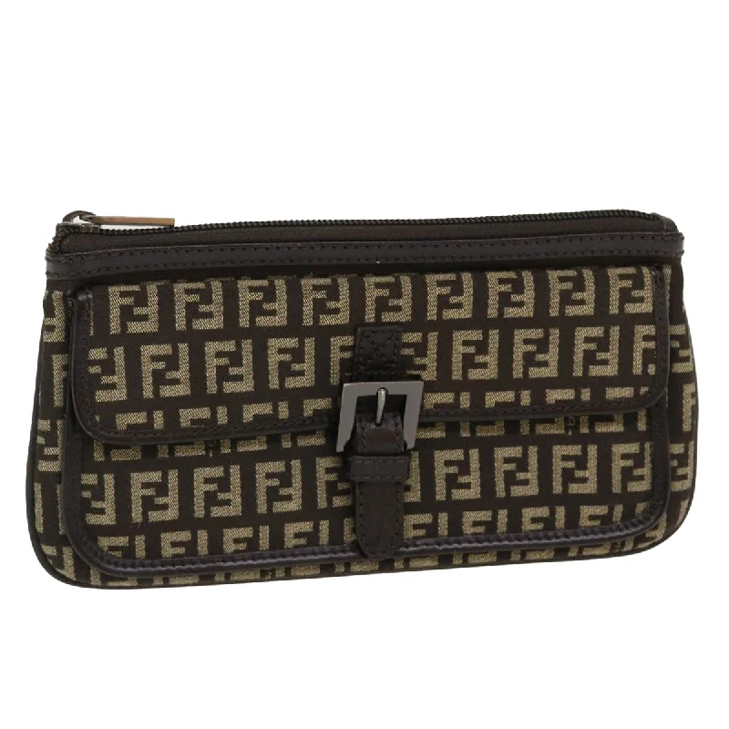 Mini bags for evening outFENDI Zucchino Canvas Pouch Brown  ac1919