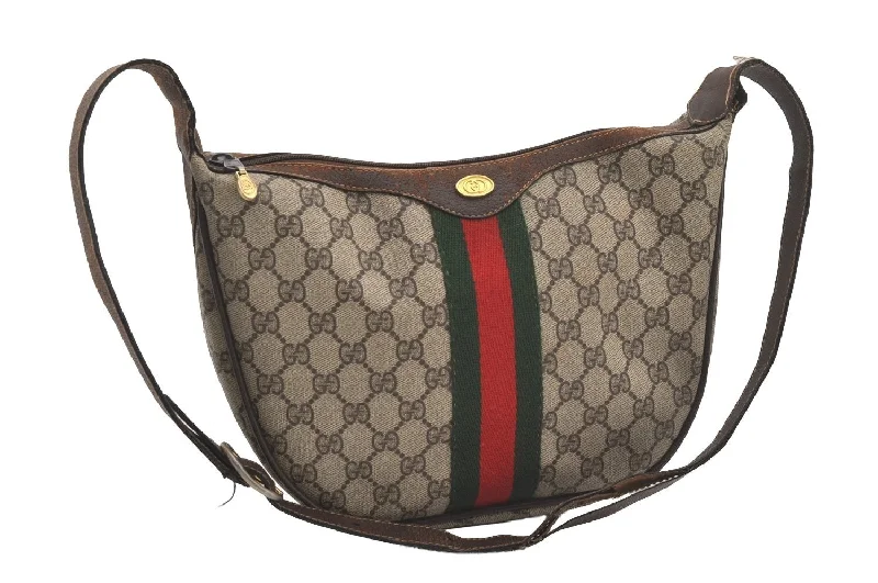 Water-resistant travel backpacksAuthentic GUCCI Web Sherry Line Shoulder Cross Bag GG PVC Leather Brown 6442I