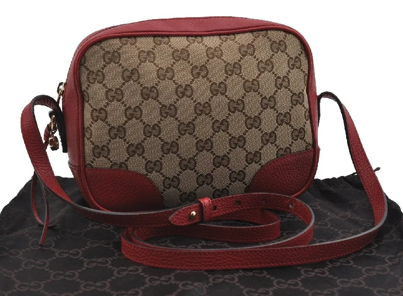 Affordable designer bag dupesAuthentic GUCCI Bree Shoulder Cross Bag GG Canvas Leather 449413 Brown Red 7088I