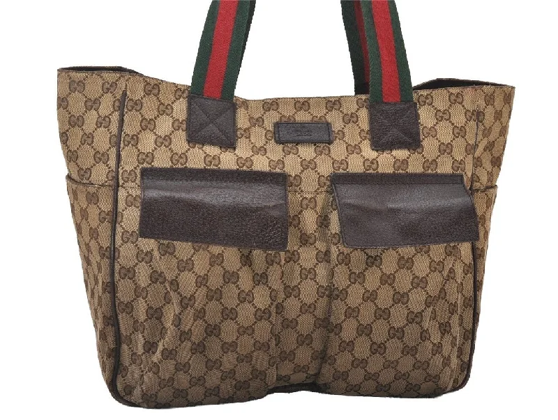 High-quality leather messenger bagsAuthentic GUCCI Web Sherry Line Shoulder Tote Bag GG Canvas Leather Brown 5753I