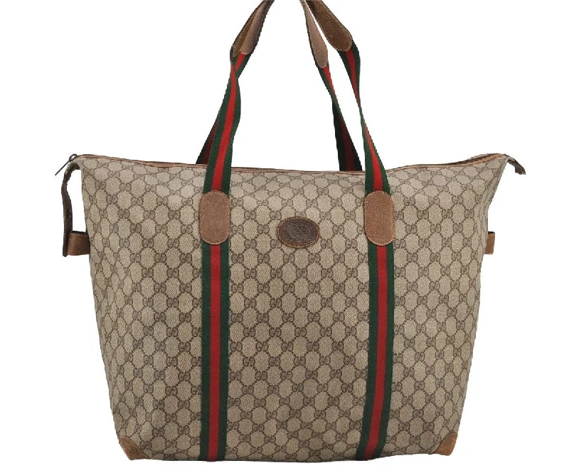 Customizable monogram bagsAuthentic GUCCI Web Sherry Line Travel Boston Bag GG PVC Leather Brown 5856I