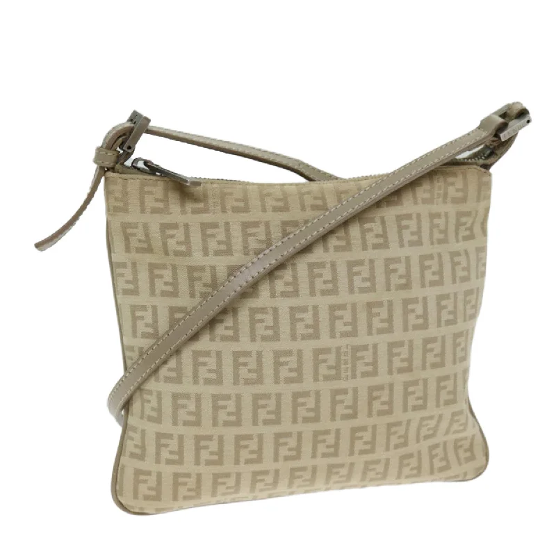 Luxury bags with chain strapsFENDI Zucchino Canvas Shoulder Bag Beige  fm3513