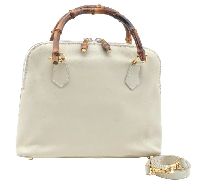 Luxury brand bags on saleAuthentic GUCCI Bamboo 2way Shoulder Hand Bag Purse Leather White Junk 2611H