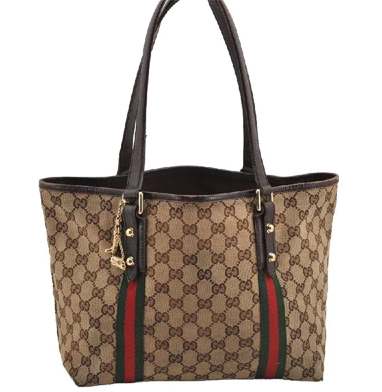 Stylish laptop bags for professionalsAuthentic GUCCI Web Sherry Line Tote Bag GG Canvas Leather 137396 Brown 5927I