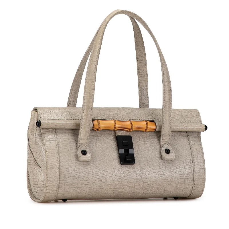 Designer bags with gold hardwareGucci Leather Bamboo Bullet Shoulder Bag rGZIYM)