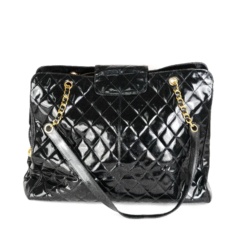 Luxury bags with chain strapsChanel Supermodel Patent Tote Black