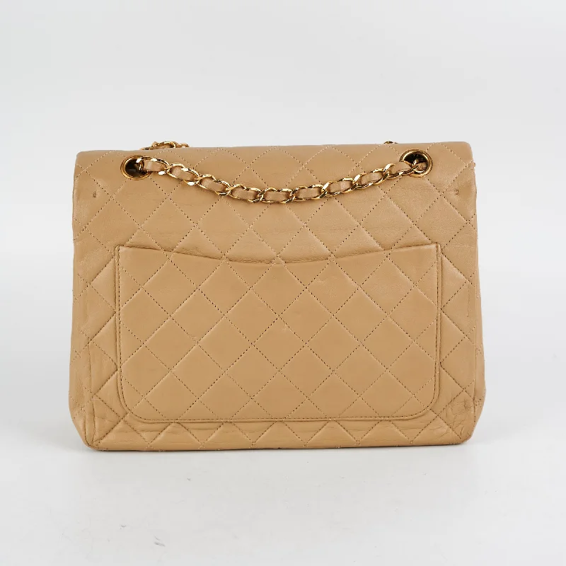 Designer bags with gold hardwareChanel Vintage Square Double Flap Beige Lambskin - Series 1