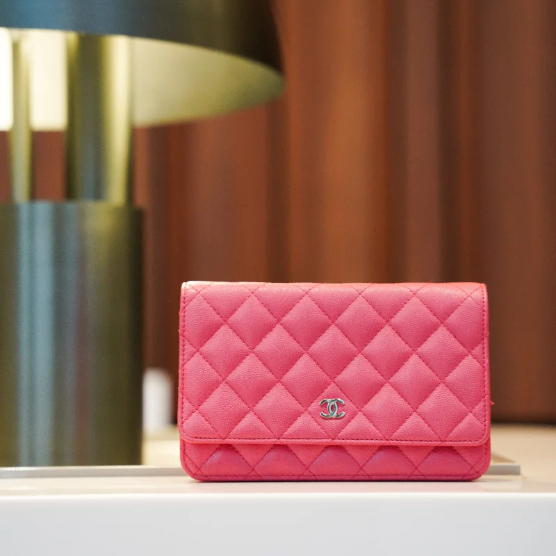 Compact crossbody bags for travelChanel Matelasse Caviar Wallet On Chain WOC Pink