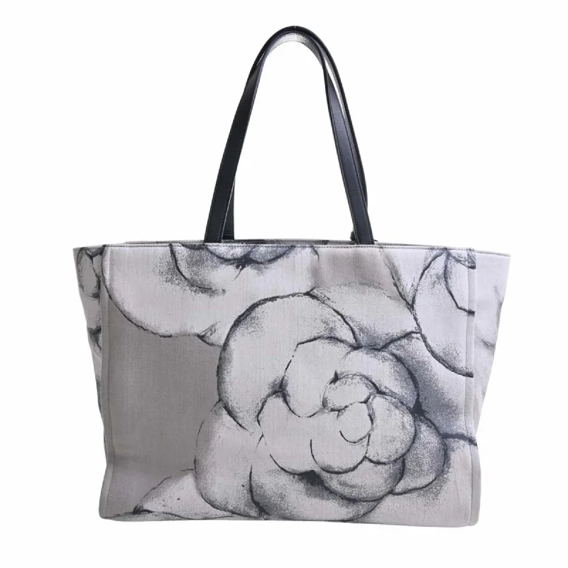 Water-resistant travel backpacksCHANEL Canvas Camellia Tote Bag Black/Gray/White Women's