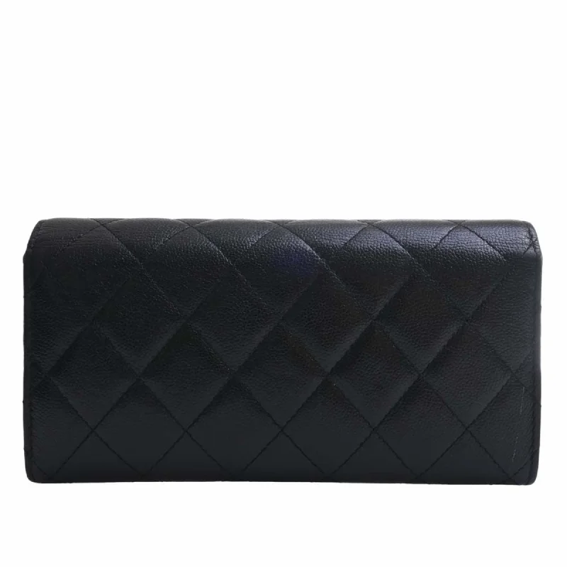 Elegant clutch bags for weddingsCHANEL Caviar Skin Matelasse Coco Rock Bifold Long Wallet Black Ladies