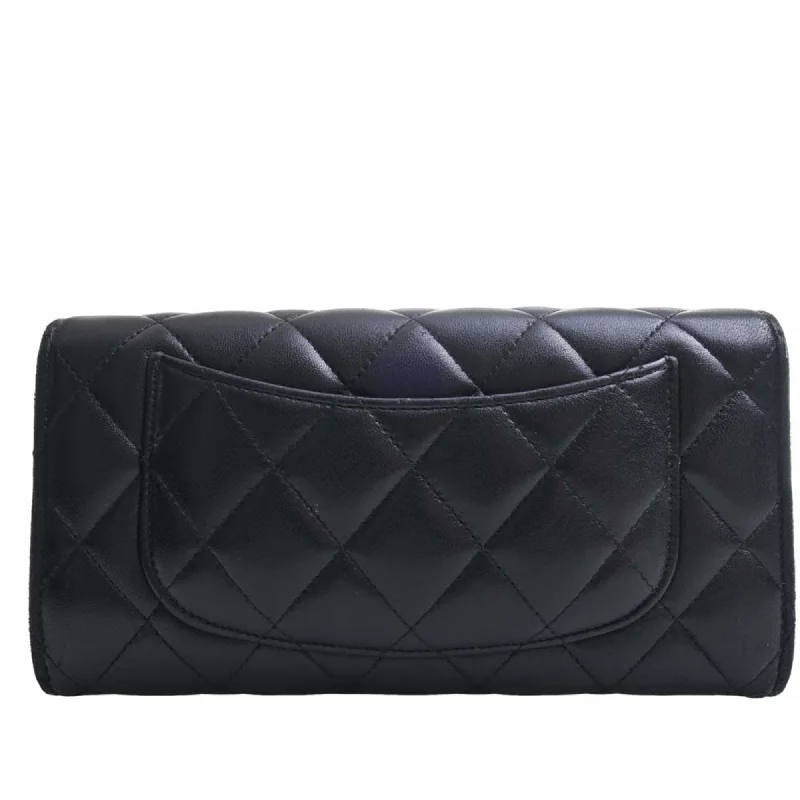 Sustainable fashion bagsCHANEL Lambskin Matelasse Coco Mark Bifold Long Wallet Black Ladies