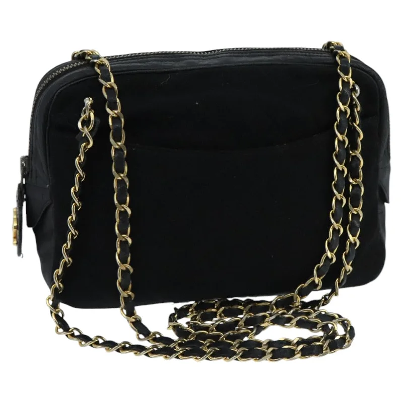 Sustainable fashion bagsCHANEL Matelasse Chain Shoulder Bag Cotton Black Gold CC  bs19253