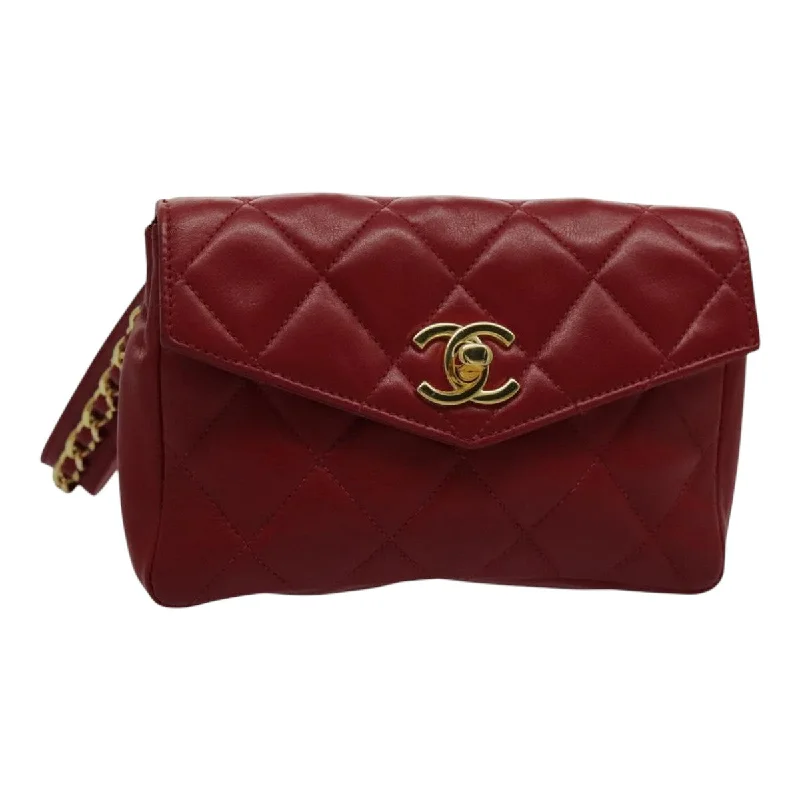 Customizable monogram bagsCHANEL Matelasse Chain Waist bag Leather Red Gold CC  yk15520