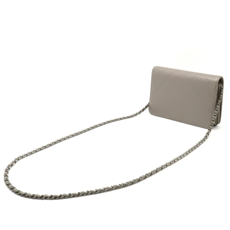 High-quality leather messenger bagsCHANEL Matelasse Coco Mark Chain Shoulder Bag Pochette Metallic Leather Gray