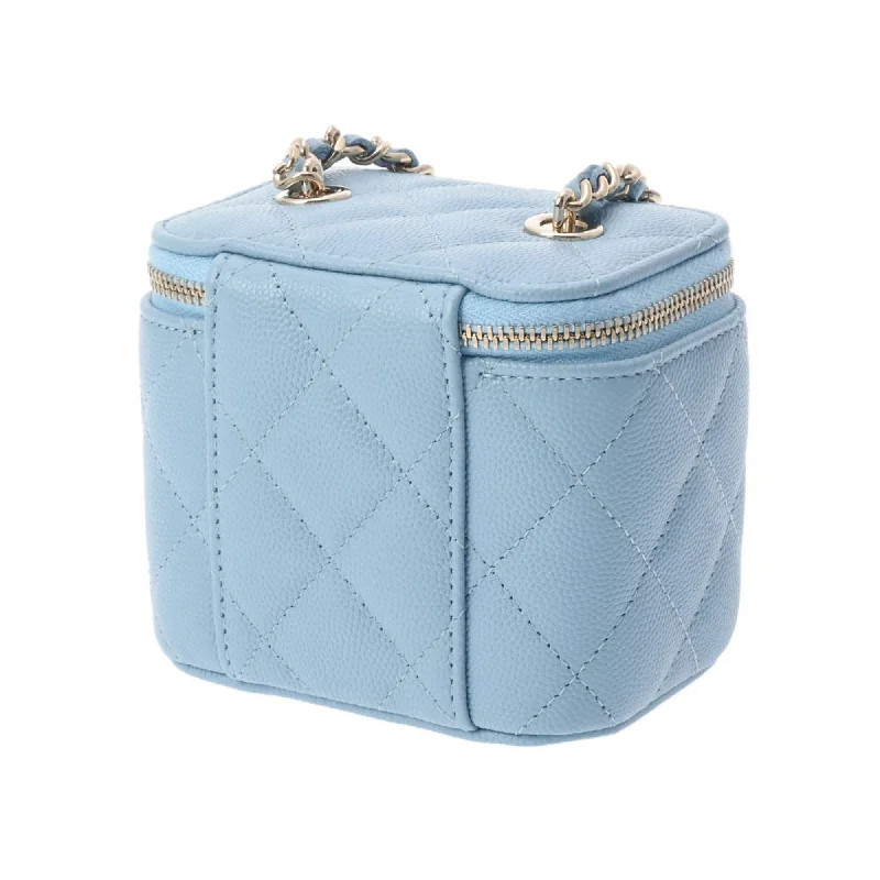 High-end designer bags for menCHANEL Small Vanity Chain Shoulder Blue Champagne AP1340 Women's Caviar Skin Bag