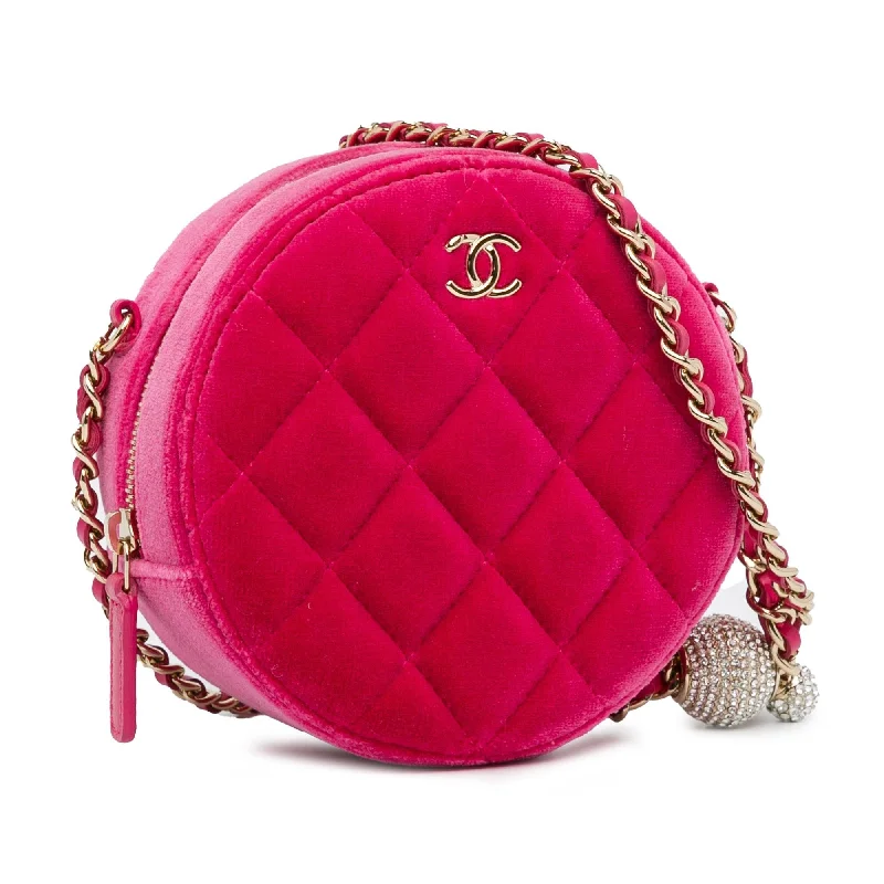 Luxury handbags 2025Chanel Velvet Pearl Crush Round Clutch with Chain (c4Cqfk)