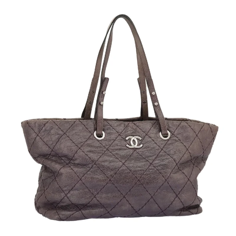 Luxury handbags 2025CHANEL Wild Stitch Tote Bag Leather Purple Silver CC  bs19398