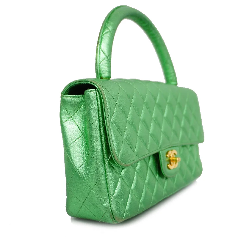 Trendy transparent PVC bagsCHANEL[3ca0443] Auth  handbag Matelasse parent-child bag lambskin metallic green gold metal