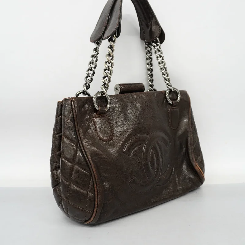 Trendy bucket bags for summerCHANELAuth  Women's Leather Shoulder Bag Brown