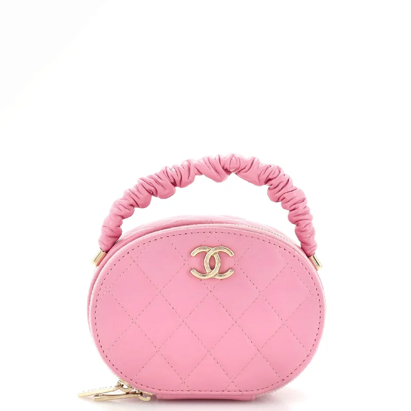 Customizable monogram bagsCC Ruched Oval Top Handle Quilted Lambskin Mini