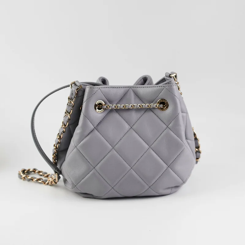 Eco-friendly tote bags for shoppingITEM 28 - Chanel Lambskin Grey Bucket Bag