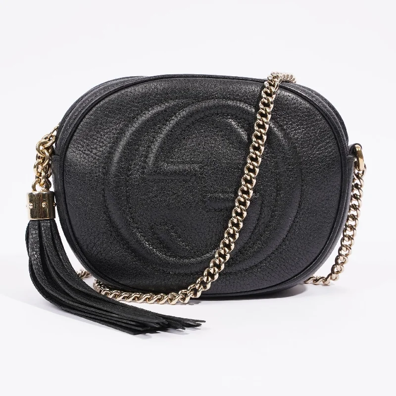 Affordable luxury bags Gucci Soho Disco Chain Crossbody Bag Black Leather Mini