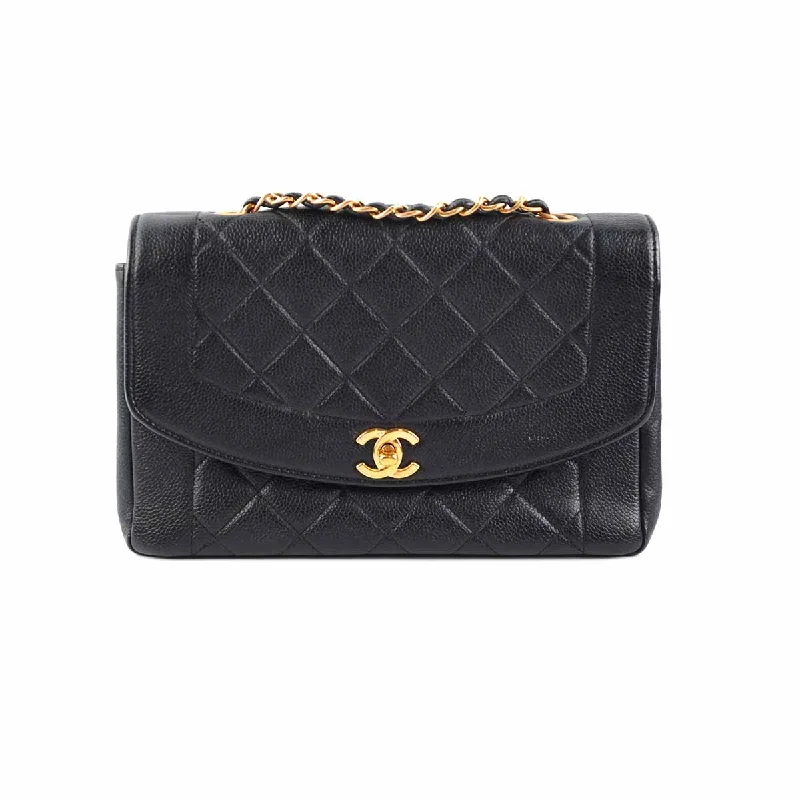 Durable leather bags for daily useChanel Vintage Caviar Medium Diana Flap Bag Black